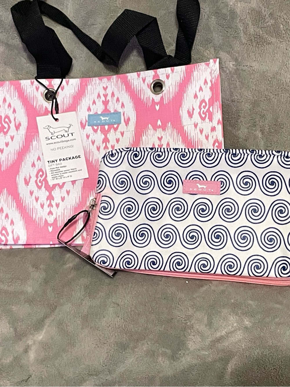 Scout Pink and Navy Swirl Cosmetic Bag with Matching Pink Tote NWT